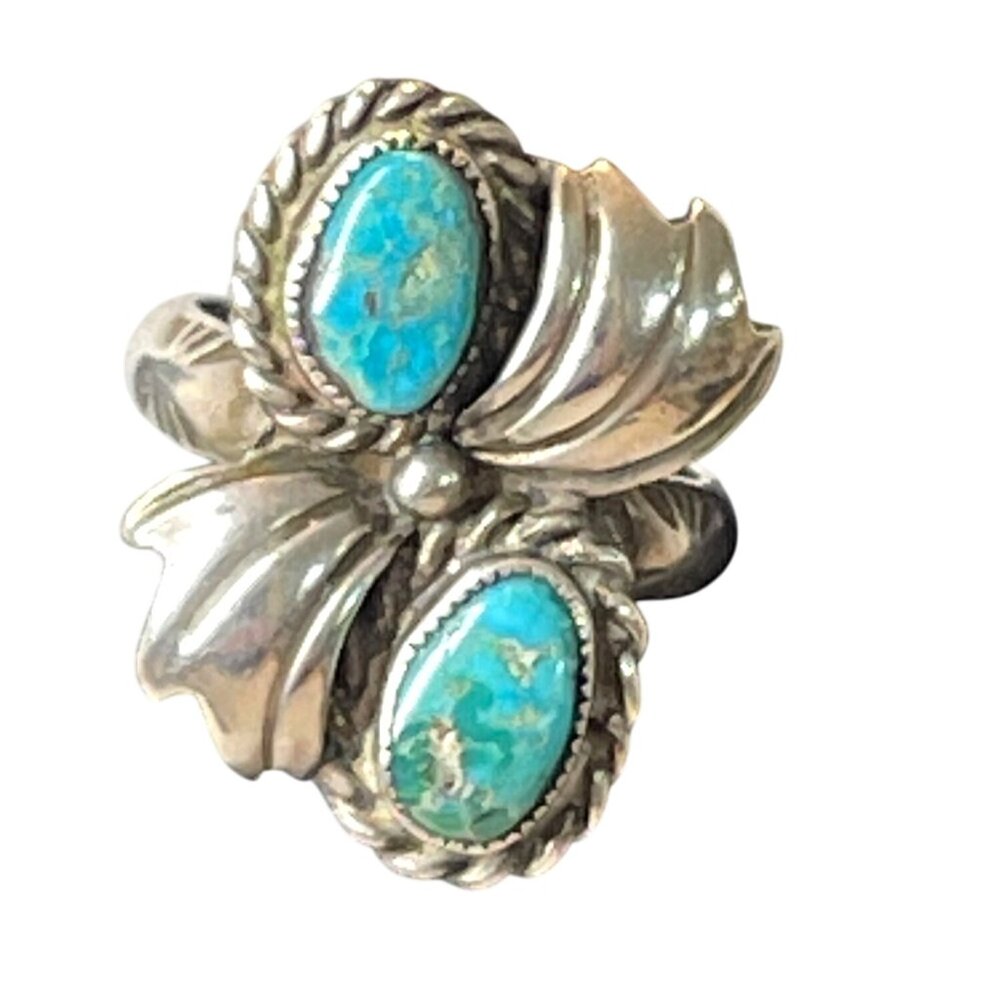 Sterling Silver Turquoise Native American Navajo Ring Size 6.75 Signed ES 8g VTG - Picture 15 of 15